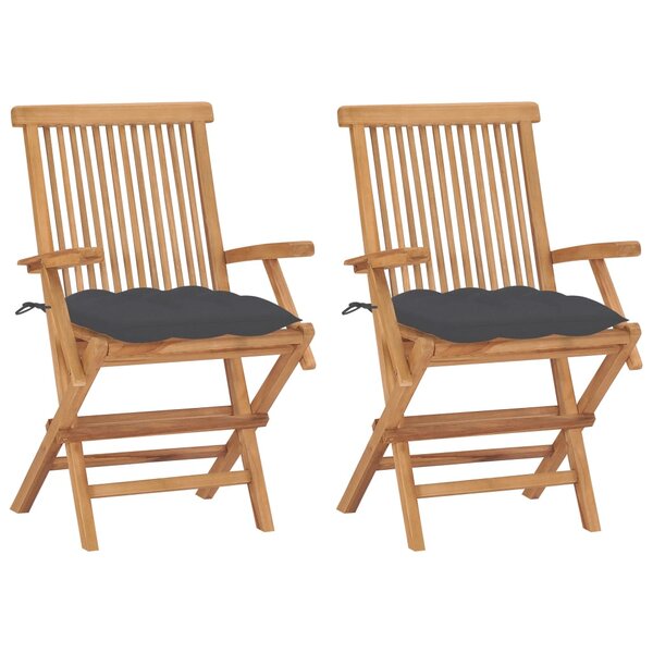 vidaXL Chaises de jardin et coussins anthracite lot de 2 Bois de teck