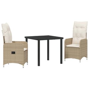 vidaXL Ensemble de salle à manger pour jardin 3 Pièces Beige polyrotin