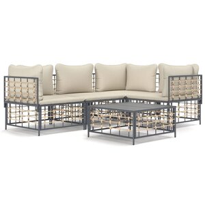 vidaXL Salon de jardin 5 Pièces avec coussins anthracite résine tressée