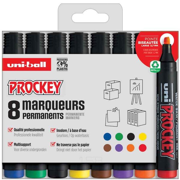 Marqueur permanent PROCKEY PM126/8 PF  étui de 8 UNI-BALL