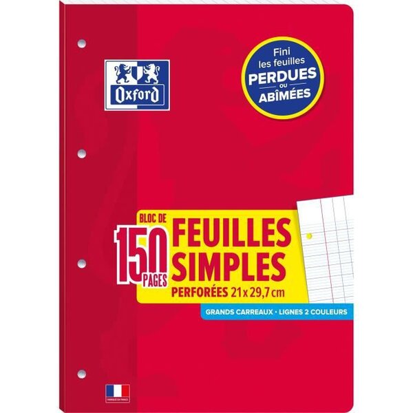 FM DETACHABLES OXFORD SCHOOL A4 150P 90G PERFOREES 4 TROUS SEYES