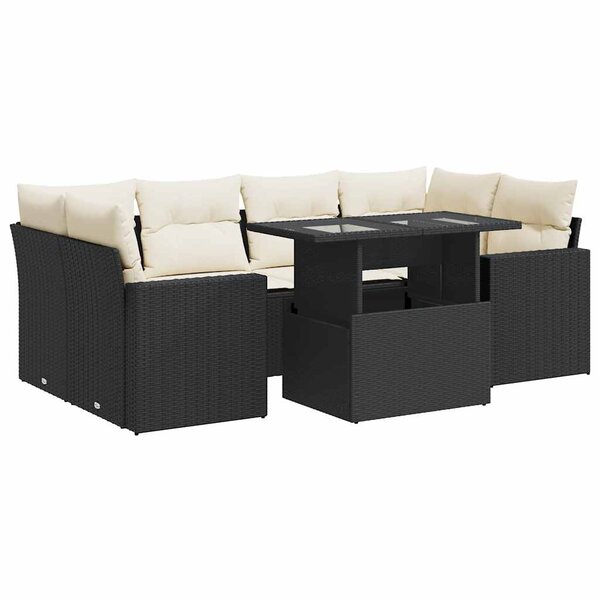 vidaXL Salon de jardin 7 Pièces avec coussins noir résine tressée