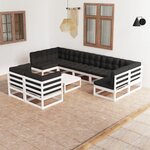 vidaXL Salon de jardin 10 Pièces avec coussins Blanc Bois de pin massif