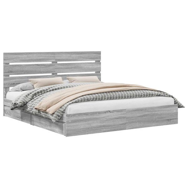 vidaXL Lit de Rangement Gris Sonoma 200 x 200 cm Bois d'ingénierie