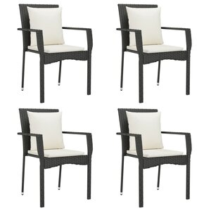 vidaXL Chaises de jardin lot de 4 avec coussins Résine tressée Noir