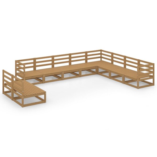 vidaXL Salon de jardin 10 Pièces marron miel bois de pin massif