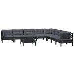 vidaXL Salon de jardin 9 Pièces avec coussins Noir Bois de pin massif