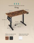 Bureau électrique assis-debout bureau réglable en hauteur 60 x 120 x (72-120) cm 4 hauteurs mémorisables pochette de rangement pour bureau marron 12_0004577