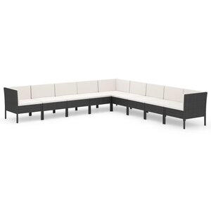 vidaXL Salon de jardin 9 Pièces avec coussins Résine tressée Noir
