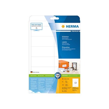 Bte 300 etiquettes premium sur 25 feuilles a4 97,0 x 42,3 mm blanc herma