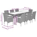 vidaXL Ensemble à manger de jardin et coussins 9Pièces beige rotin acacia