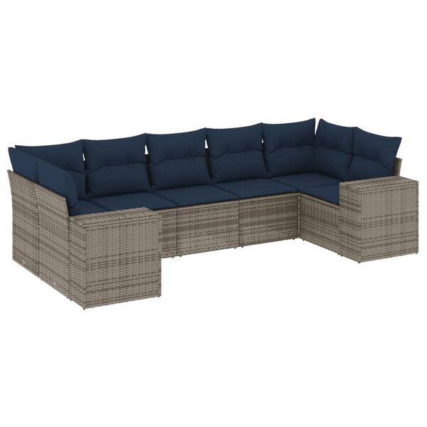 vidaXL Salon de jardin 7 Pièces avec coussins gris résine tressée