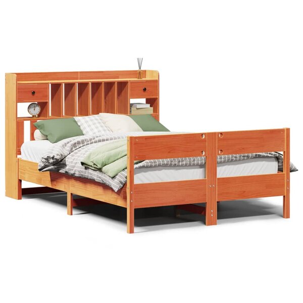 vidaXL Lit bibliothèque sans matelas cire marron 135x190 cm pin massif