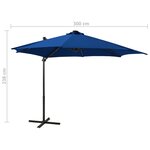 vidaXL Parasol déporté avec mât et lumières LED Bleu azur 300 cm