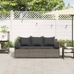 vidaXL Canapé de jardin avec coussins 3 places gris résine tressée