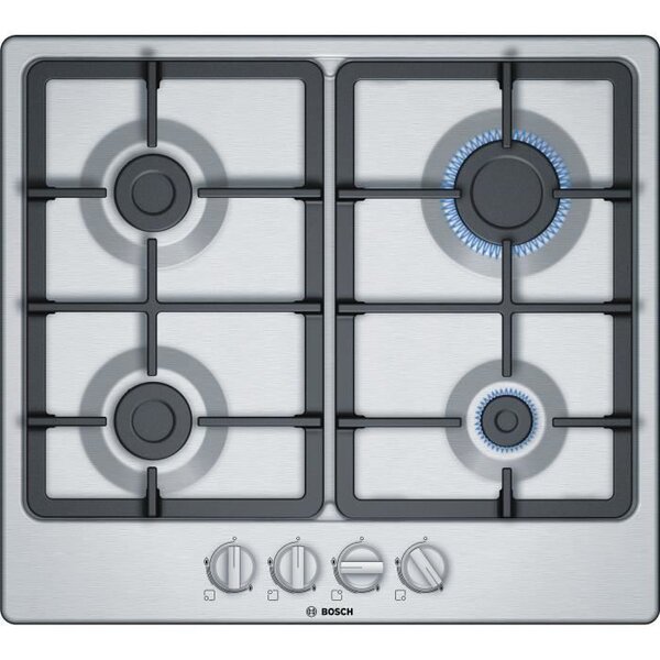 Bosch - pgp6b5b90 - table gaz - 4 brûleurs - 7500w - l58 2cm x p52cm - acier inox