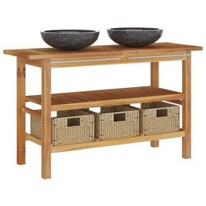 vidaXL Meuble de salle de bain lavabos en marbre noir Bois teck massif
