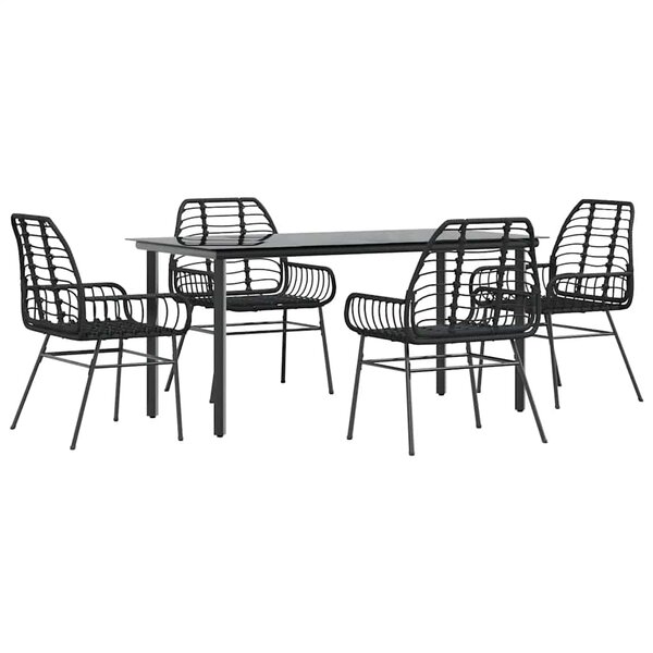 vidaXL Ensemble à manger de jardin 5 Pièces noir résine tressée verre