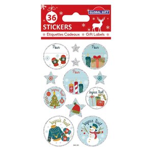 36 étiquettes adhésives de Noël - Paillettes argentées