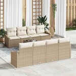 vidaXL Canapé de Jardin 7 Pièces avec Coussins Beige Poly Rotin