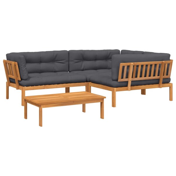 vidaXL Salon palette de jardin avec coussins 4Pièces bois d'acacia massif