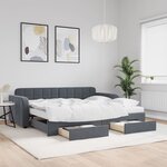vidaXL Lit de jour avec gigogne et tiroirs gris foncé 90x200cm velours