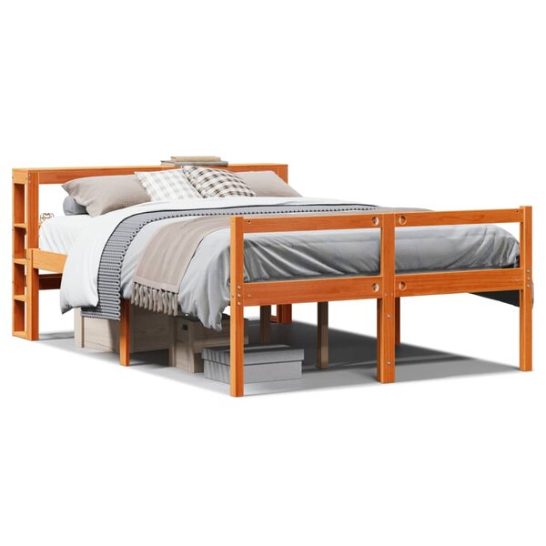 vidaXL Cadre de lit et tête de lit sans matelas cire marron 120x190 cm