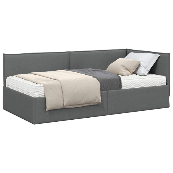 vidaXL Cadre de lit d'angle avec matelas 2 Pièces Gris Velours