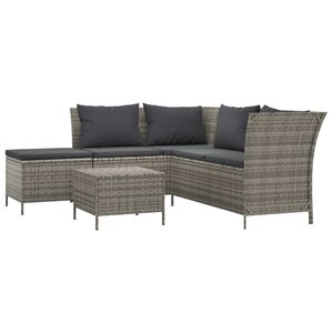 Salon de jardin meuble d'extérieur ensemble de mobilier 4 pièces avec coussins gris résine tressée 02_0016149