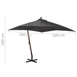 vidaXL Parasol suspendu avec mât Anthracite 3x3 m Bois de sapin massif