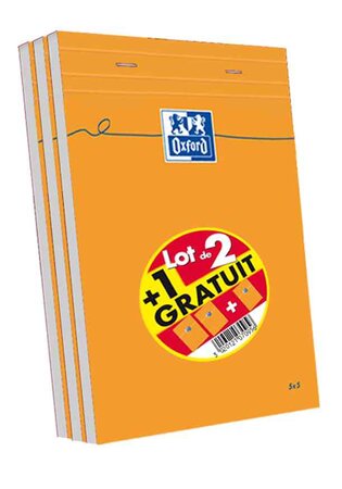 Lot de 2+1 Bloc-notes A5 quadrillé 80 feuilles 80g OXFORD