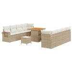 vidaXL Ensemble de salon de jardin 11 pièces avec coussins beige en poly rotin et acacia