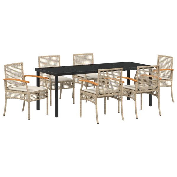 vidaXL Ensemble de salle à manger de jardin 7 pièces avec coussins Beige Poly Rattan