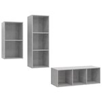 vidaXL Ensemble de meuble TV 3 Pièces Gris béton Aggloméré