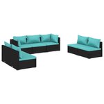 vidaXL Salon de jardin 7 Pièces avec coussins Résine tressée Noir