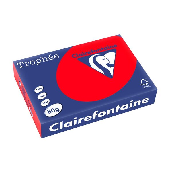 Ramette 500 Feuilles Papier 80g A4 210x297 mm rouge corail CLAIREFONTAINE