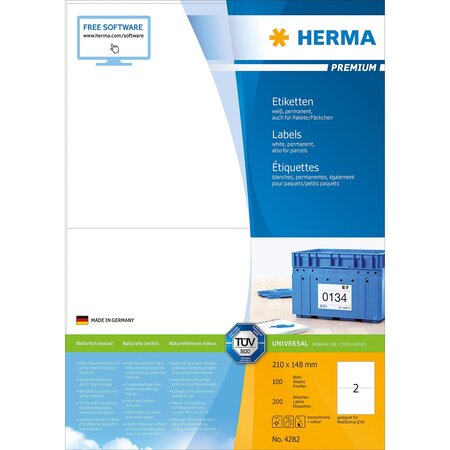 Boite de 200 etiquettes universelles premium 210 x 148 mm blanc herma