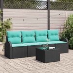 vidaXL Ensemble de canapé de jardin 5 Pièces Noir et turquoise polyrotin