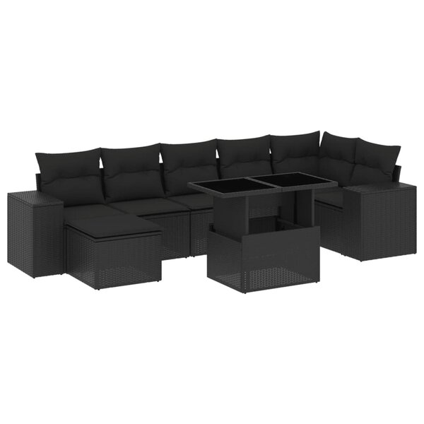 vidaXL Salon de jardin 8 Pièces avec coussins noir résine tressée