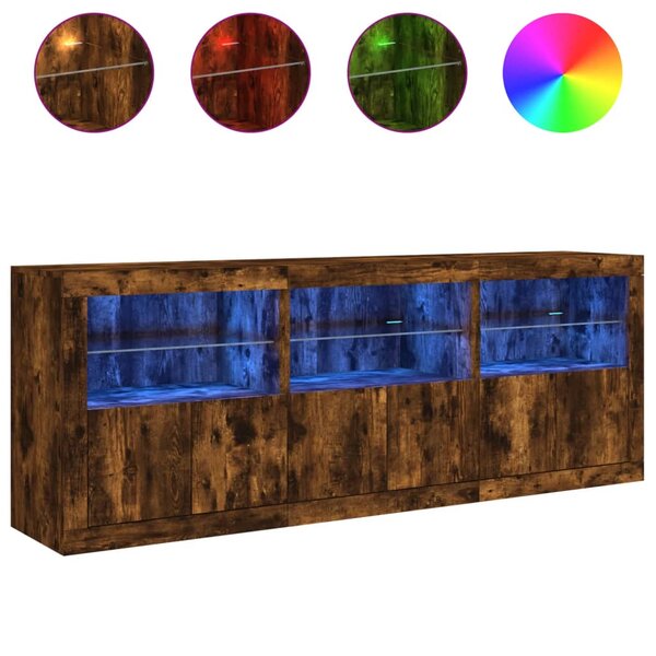 vidaXL Buffet avec lumières LED chêne fumé 181 5x37x67 cm