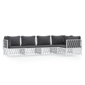 Salon de jardin meuble d'extérieur ensemble de mobilier avec coussins 5 pièces blanc acier 02_0018303