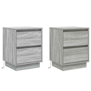 vidaXL Cabinet de chevet avec tiroir 2 Pièces Gris 39 x 34 5 x 50 cm