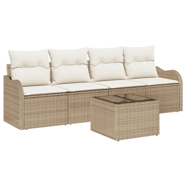 Ensemble de 5 pièces de canapés de jardin avec coussins beige poly rotin