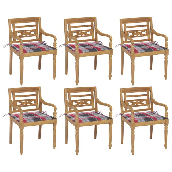 vidaXL Chaises Batavia avec coussins 6 Pièces Bois de teck solide