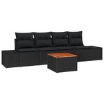 vidaXL Set de canapé de jardin 5 pièces avec des coussins en rattan poly noir et en acacia