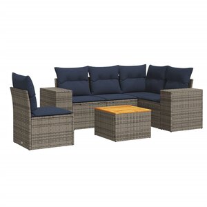vidaXL Salon de jardin 6 Pièces avec coussins gris résine tressée