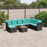 vidaXL Salon de jardin 9 Pièces avec coussins noir résine tressée