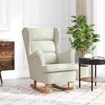 vidaXL Fauteuil à bascule à oreilles en velours crème bois massif