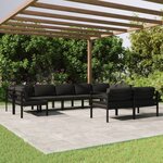 vidaXL Salon de jardin 9 Pièces avec coussins Aluminium Anthracite