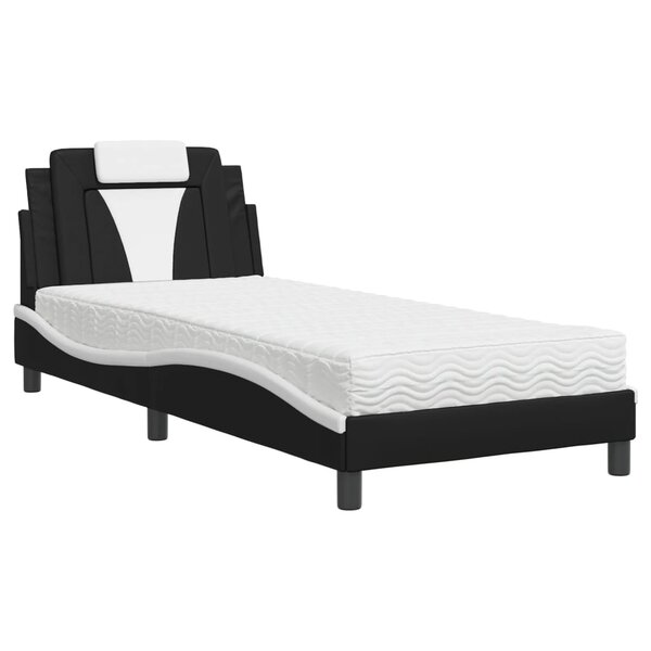 vidaXL Lit avec matelas noir et blanc 90x200 cm similicuir